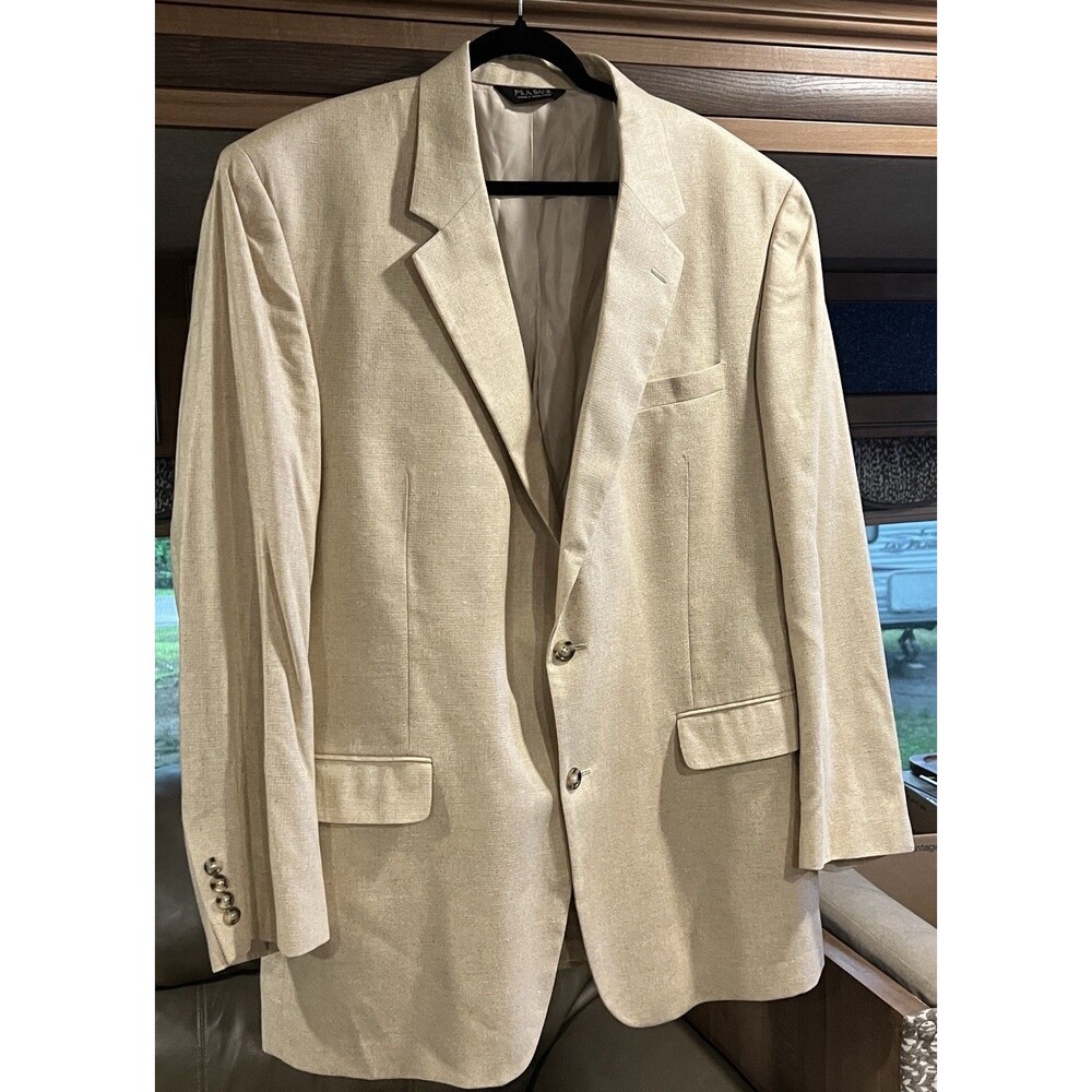 Jos. A. Bank 48L Beige 100% Silk Textured Sport Coat Blazer Jacket Silk Lined